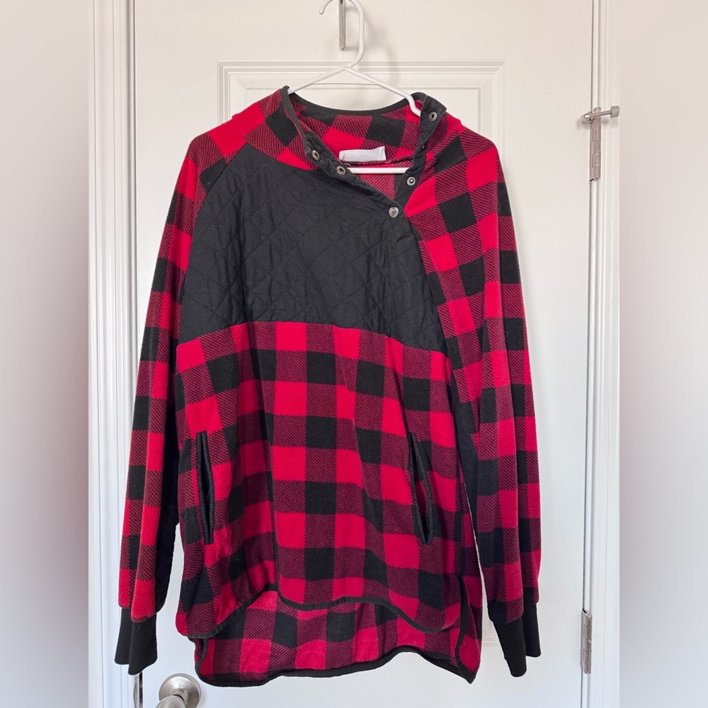 Red and Black Plaid Pullover Hoodie